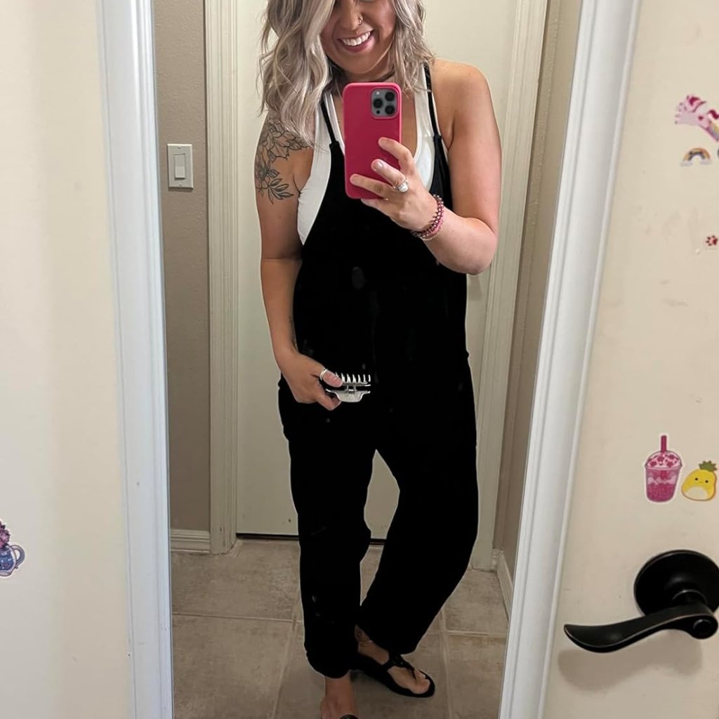 Women Black Summer Rompers Sleeveless Jumpsuits Overalls Loose Spaghetti Strap